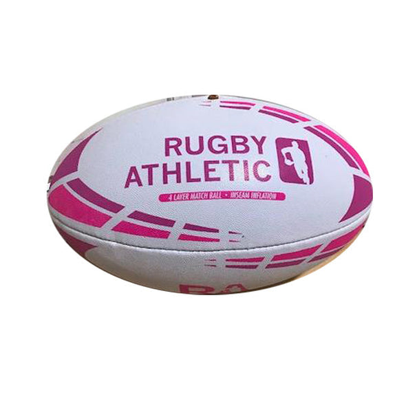 *WHITE W/ PINK LINES RUGBY BALL - SIZE 5
